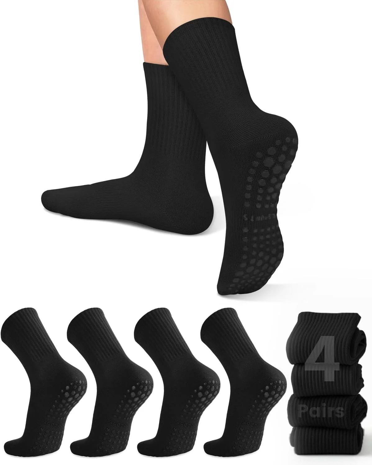 Pilates & Yoga Studio Alineacion - 4 Paar Damen-Yoga-Socken, einfarbige, rutschfeste Yoga-Pilates-Ballettsocken