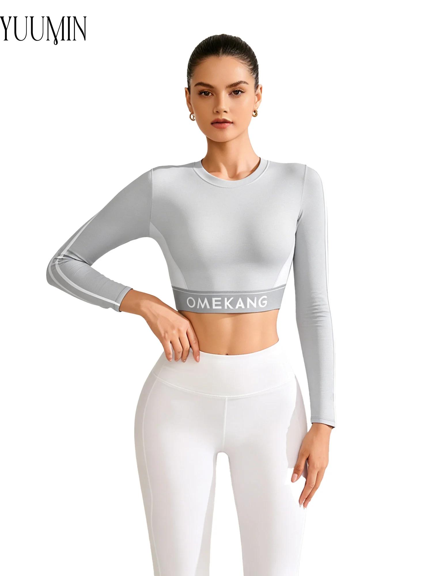 Pilates Yoga Top - Damen Yoga Crop Top Langarm Yoga-Anzug