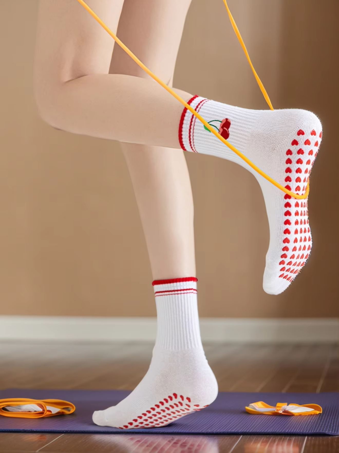 Pilates & Yoga Studio Alineacion - 1 Paar grenzübergreifende professionelle Yoga-Socken, Baumwoll-Riemchen-Silikon-Anti-Rutsch-Pilates-Fitness-Tanz-Bodensocken
